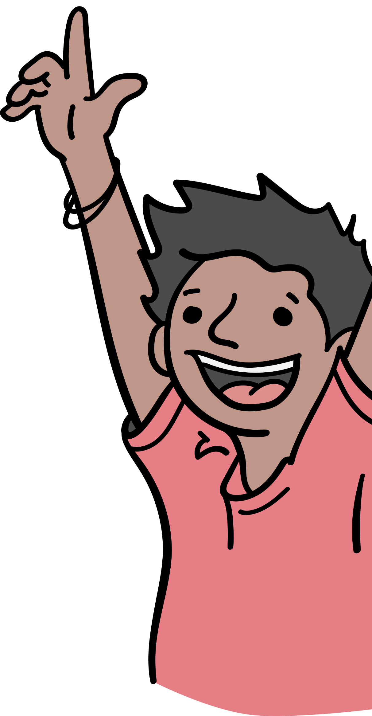 Illustration of a young boy in red shirt. He's smiling and raising his arms up.