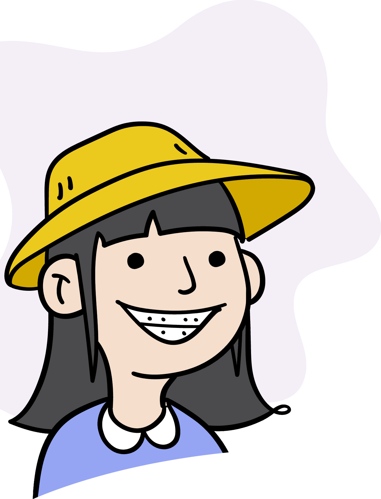 Learner with light skin and long hair, wearing a hat, smiling with braces in a confident, relaxed stance.