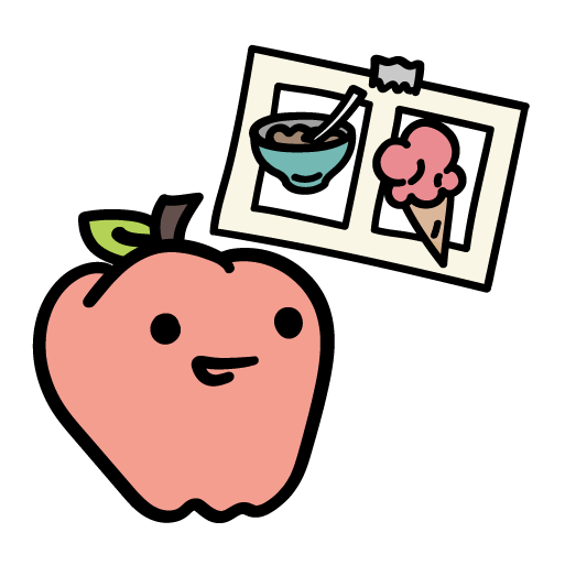 Apple icon with a smiling face looking up at a visual tool.