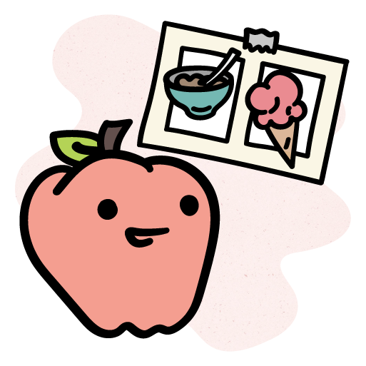 Smiling apple icon looking at visual models representing a whole-learner approach that supports mind, body, environment, and relationships together.