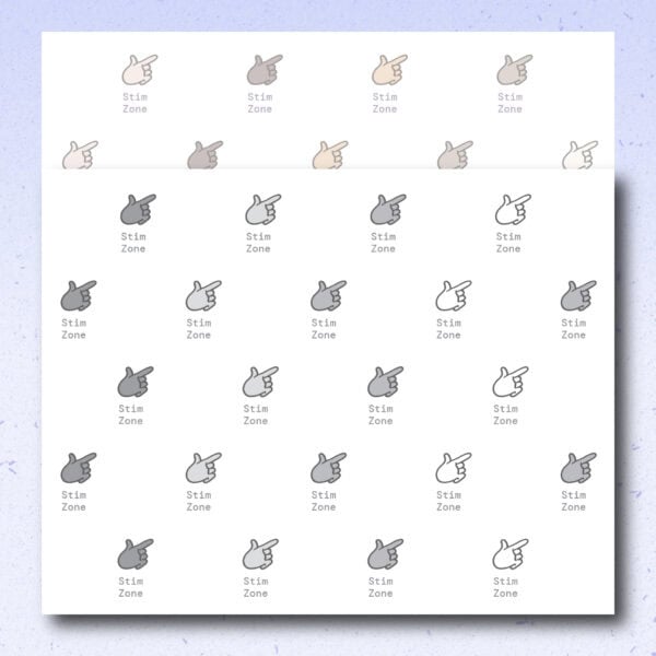Product preview of the reverse side of the Bookmark Visual Tool reading-only version in landscape printable format. A black-and-white version is shown on top with the colour version partially visible behind it. The page includes repeated Stim Zone labeled icon areas.