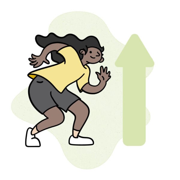 Product cover for the Go + Slow visual support tool featuring a learner in motion beside an upward arrow on a soft textured background.